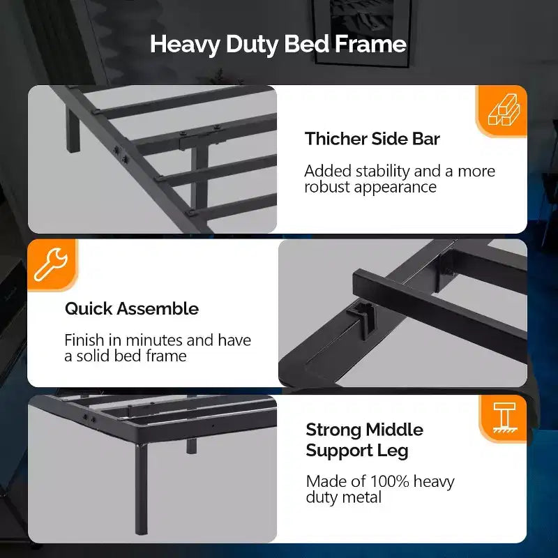 Bed Frame Twin with USB Charging Station/LED Lights, Black