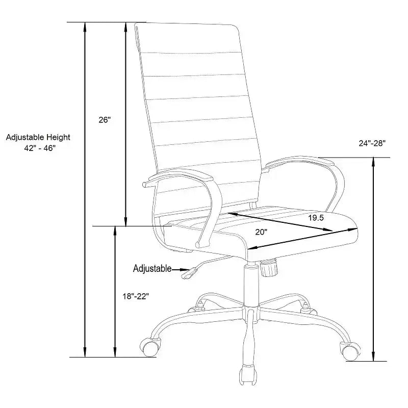 38 in.H Adjustable Height Brown Faux Leather Seat Material with Casters/Wheels Executive Office Chairs