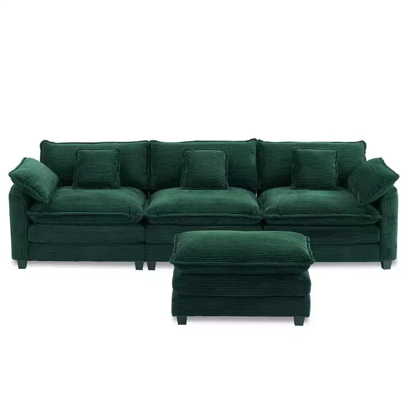 Chenille 3-Seat Sectional Sofa Modular Deep Seat Sleeper Couch with Ottoman & Side Pocket