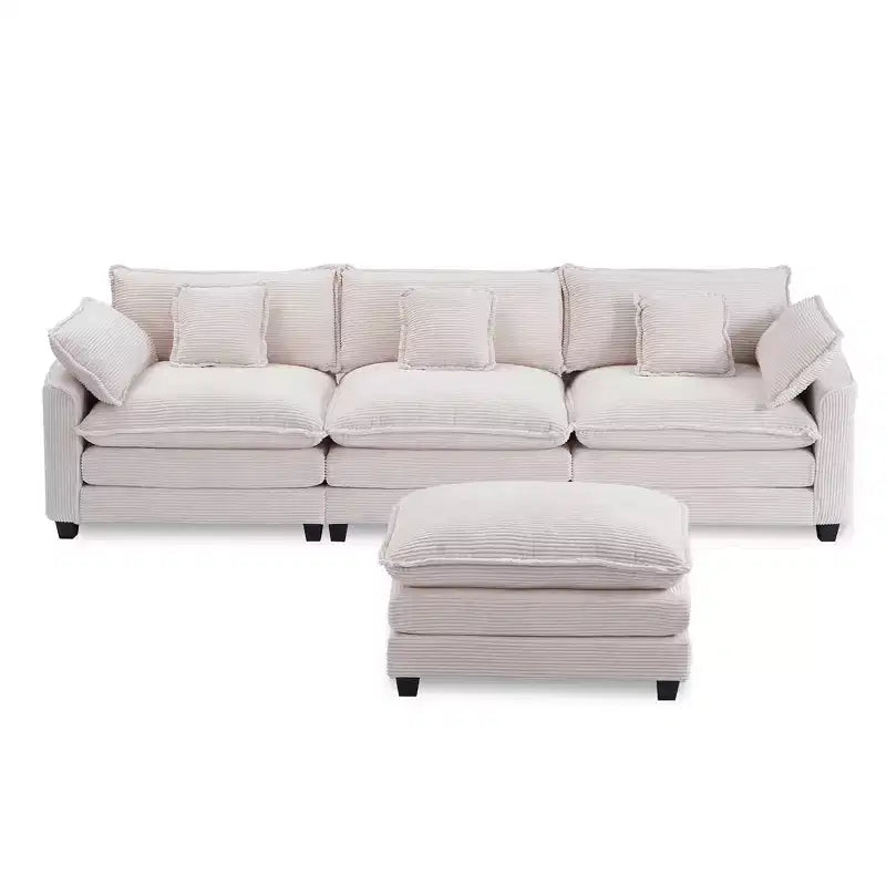 Chenille 3-Seat Sectional Sofa Modular Deep Seat Sleeper Couch with Ottoman & Side Pocket