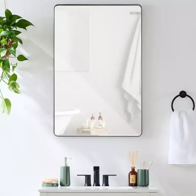 Best Choice Products 24x36in Recessed Bathroom Vanity 2-Way Wall Mirror w/ Rounded Corners, Anti-Blast Film