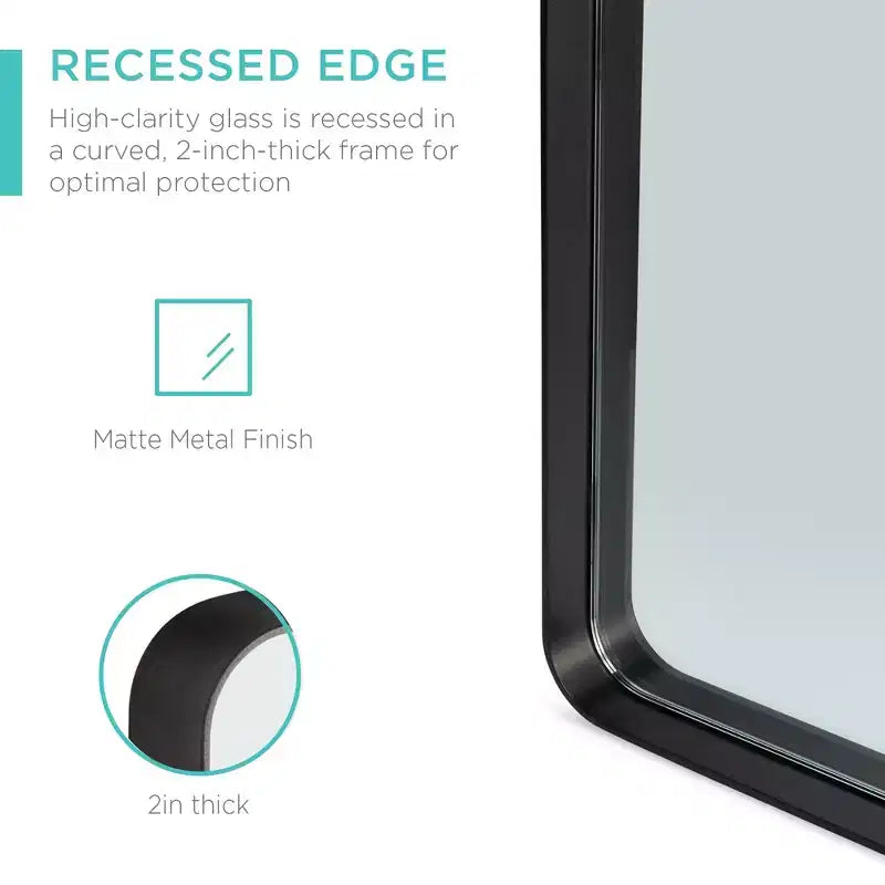 24x36in Recessed Bathroom Vanity 2-Way Wall Mirror w/ Rounded Corners, Anti-Blast Film