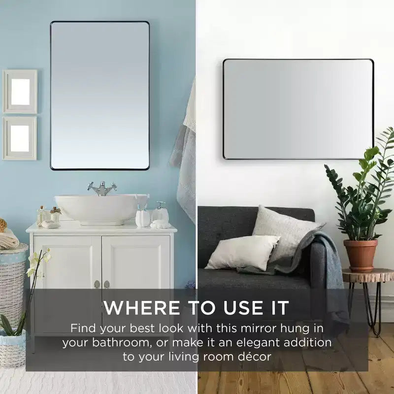 24x36in Recessed Bathroom Vanity 2-Way Wall Mirror w/ Rounded Corners, Anti-Blast Film