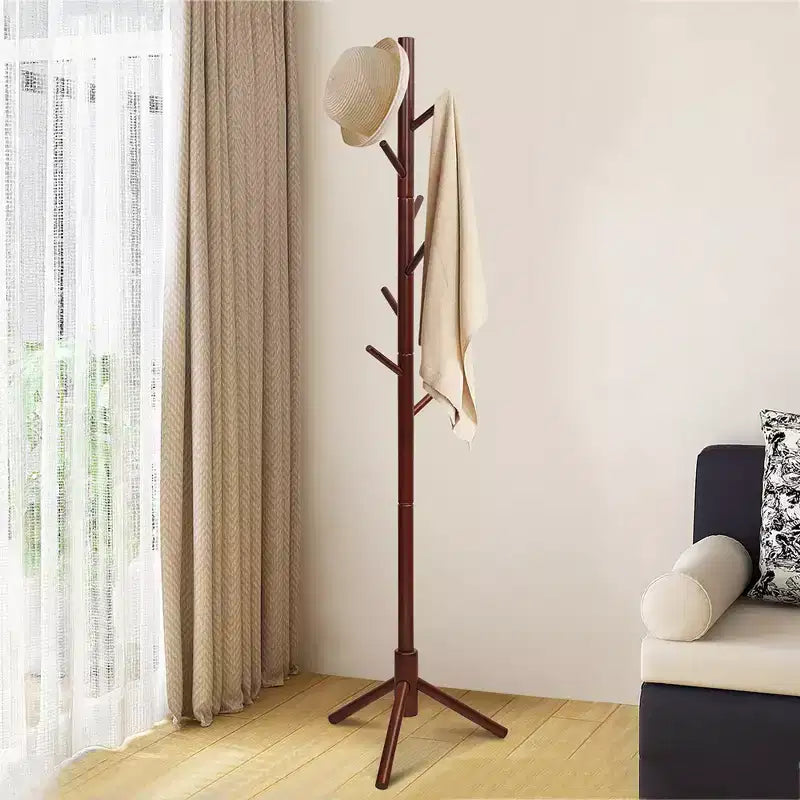 Wooden Coat Rack Stand Hall Tree Entryway Organizer 2 Heights w/ 8 Hooks Grey\Walnut