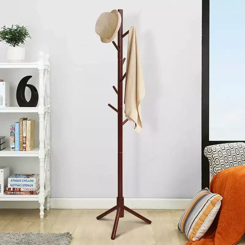 Wooden Coat Rack Stand Hall Tree Entryway Organizer 2 Heights w/ 8 Hooks Grey\Walnut