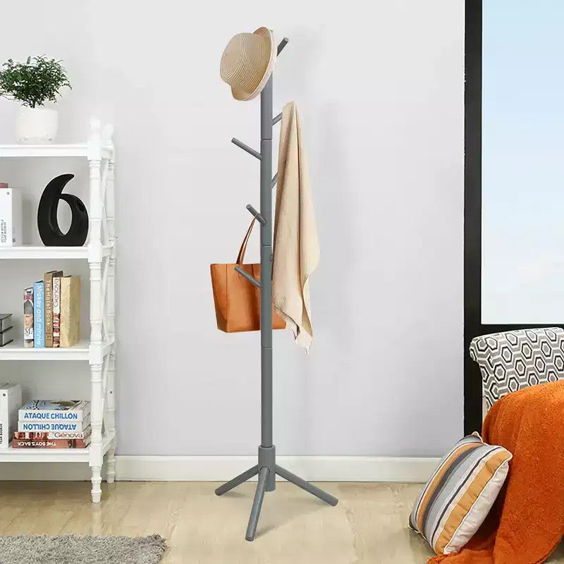 Wooden Coat Rack Stand Hall Tree Entryway Organizer 2 Heights w/ 8 Hooks Grey\Walnut