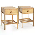 Costway 2PCS Bamboo Nightstand Natural Side End Table w/Drawer for Living Room Bedroom